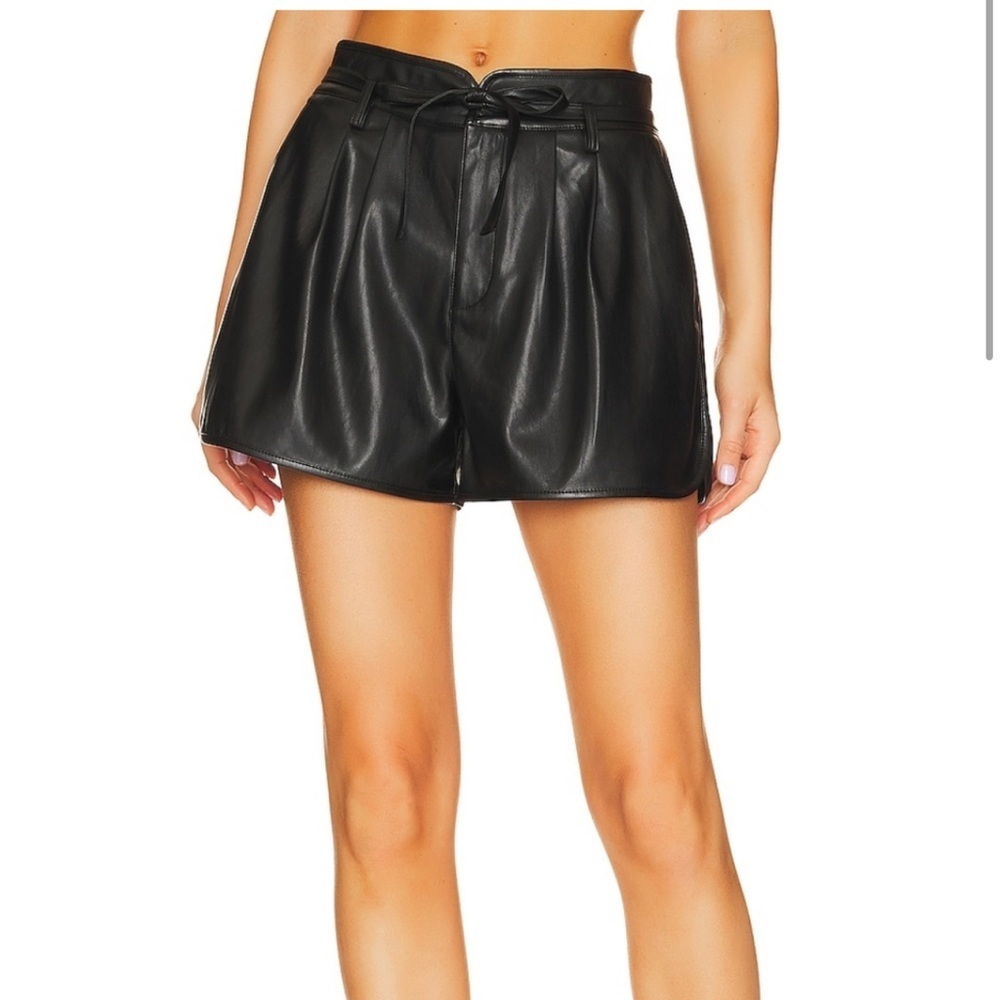 Paige Black Drawstring Paperbag Martini Leather Shorts Size 10